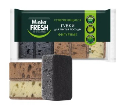 С0008601 Master FRESH Губки для мытья посуды фигурные (закругленные края) 5 шт